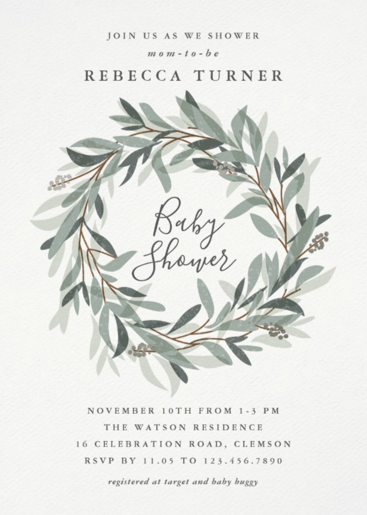 Rustic Wreath Baby Shower Invitation
