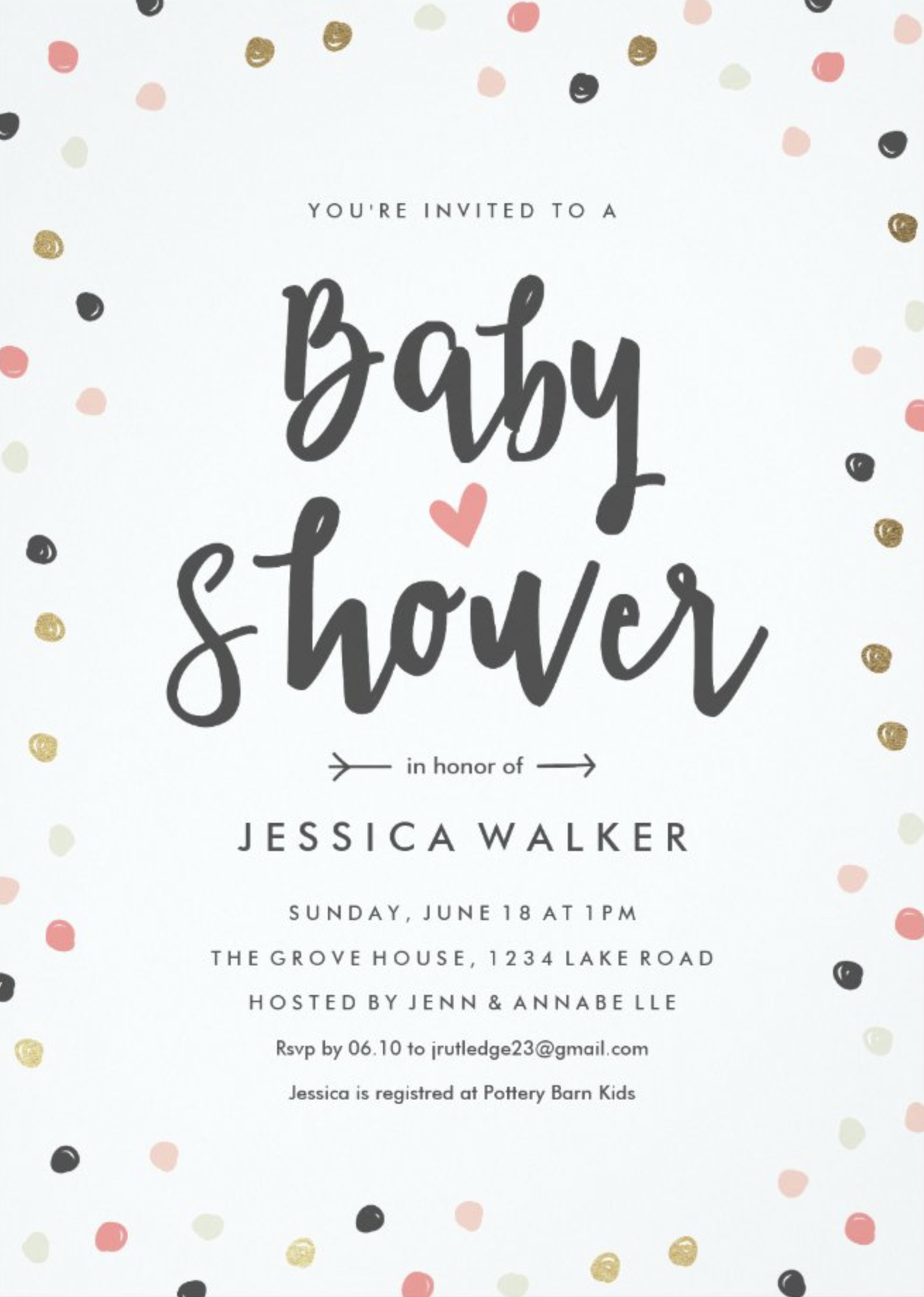 Scattered Dots Faux Foil Baby Shower Invitation by Stacey Meacham