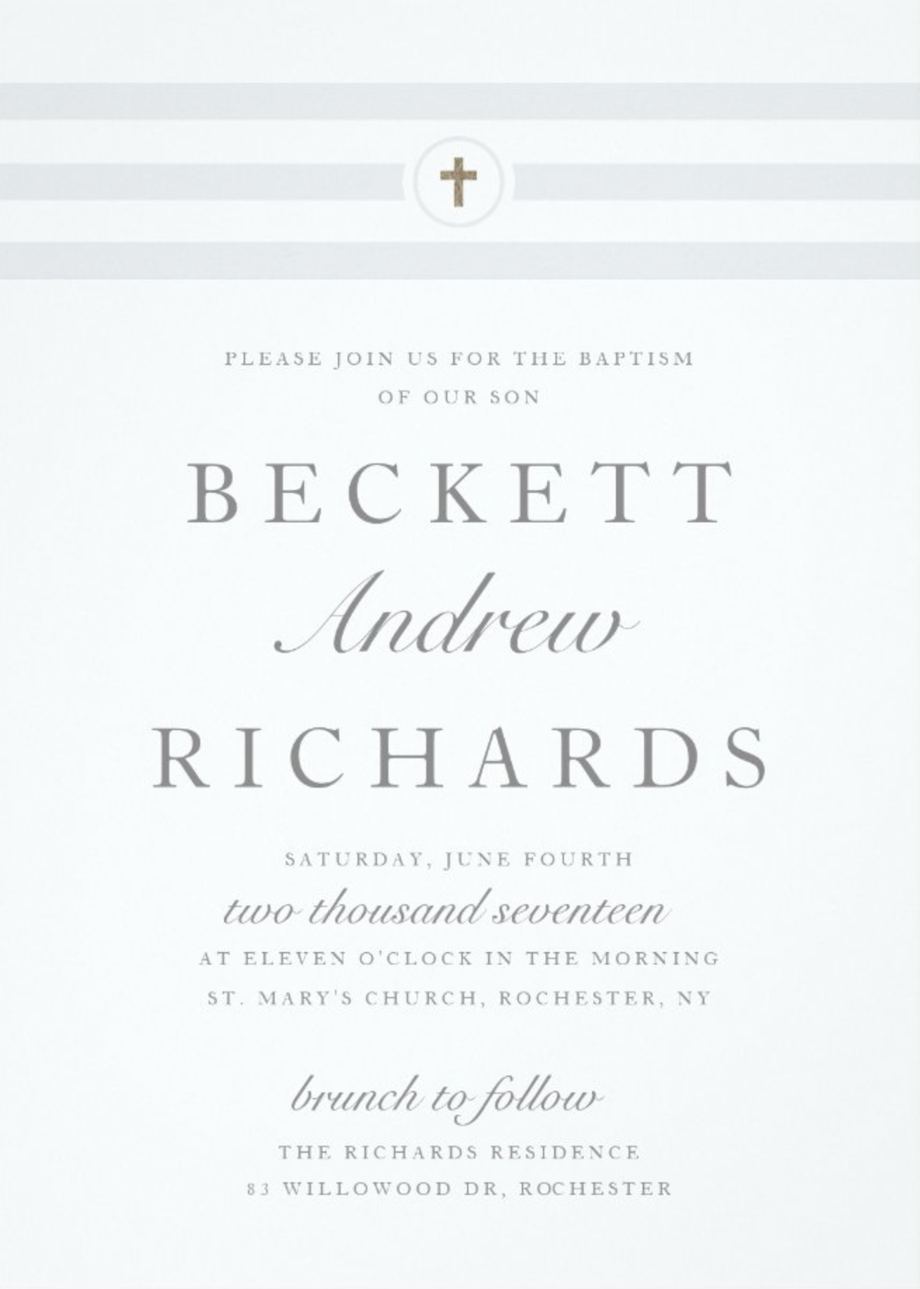 Classic Stripe Baptism Invitation by Stacey Meacham