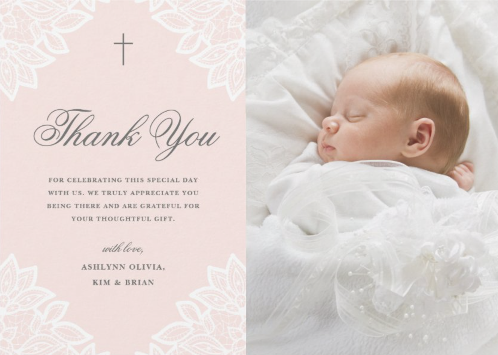 Vintage Lace Baptism Photo Thank You Card