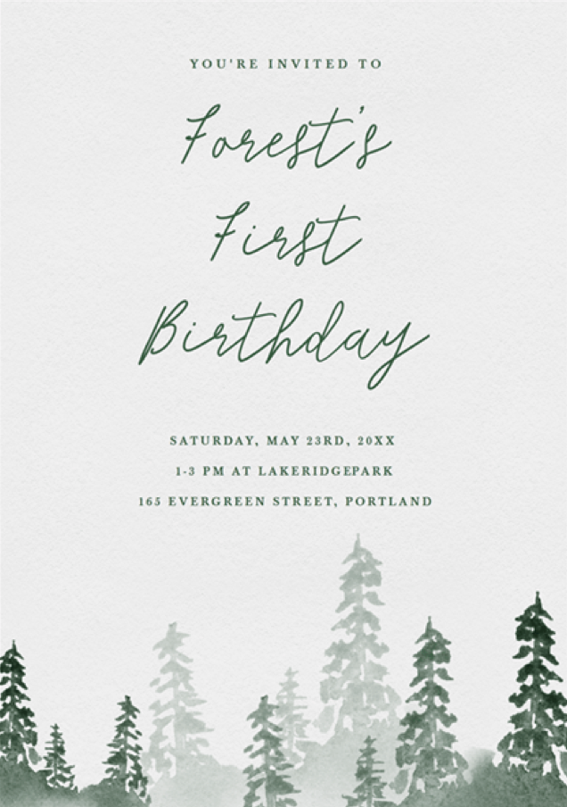 Monochrome Forest Watercolor Kids Birthday Party Invitations by Stacey Meacham