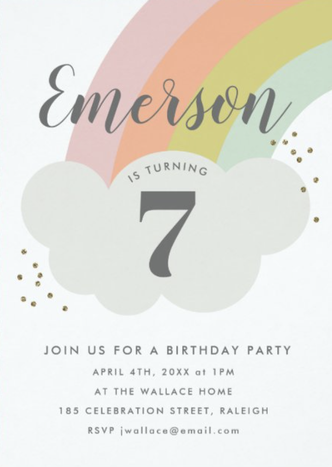 Pastel Rainbow Cloud Kids Birthday Party Invitations by Stacey Meacham