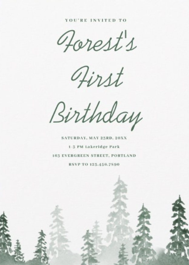 Rustic Pines Watercolor Kids Birthday Party Invitations by Stacey Meacham