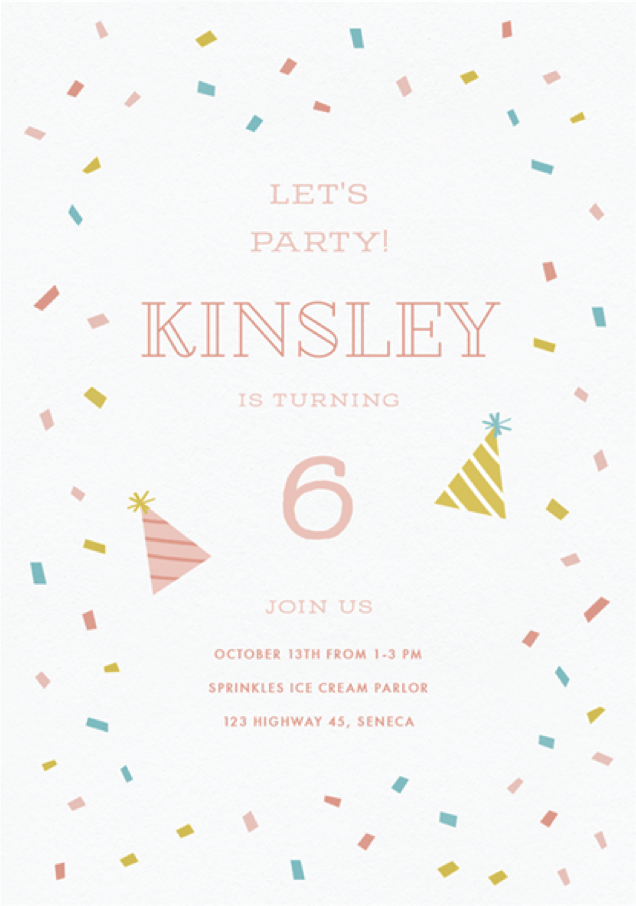 Rainbow Confetti Sprinkles Kids Birthday Party Invitation but Stacey Meacham