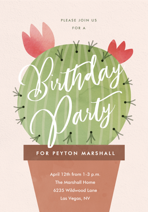 Prickly Cactus Kids Birthday Party Invitations by Stacey Meacham