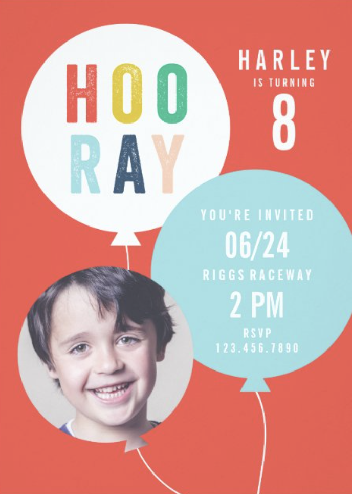 Balloon Bunch Kids Photo Birthday Party Invitations by Stacey Meacham