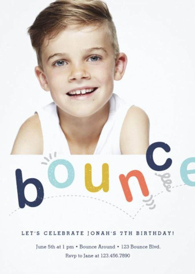 Bounce Kids Photo Birthday Party Invitations by Stacey Meacham