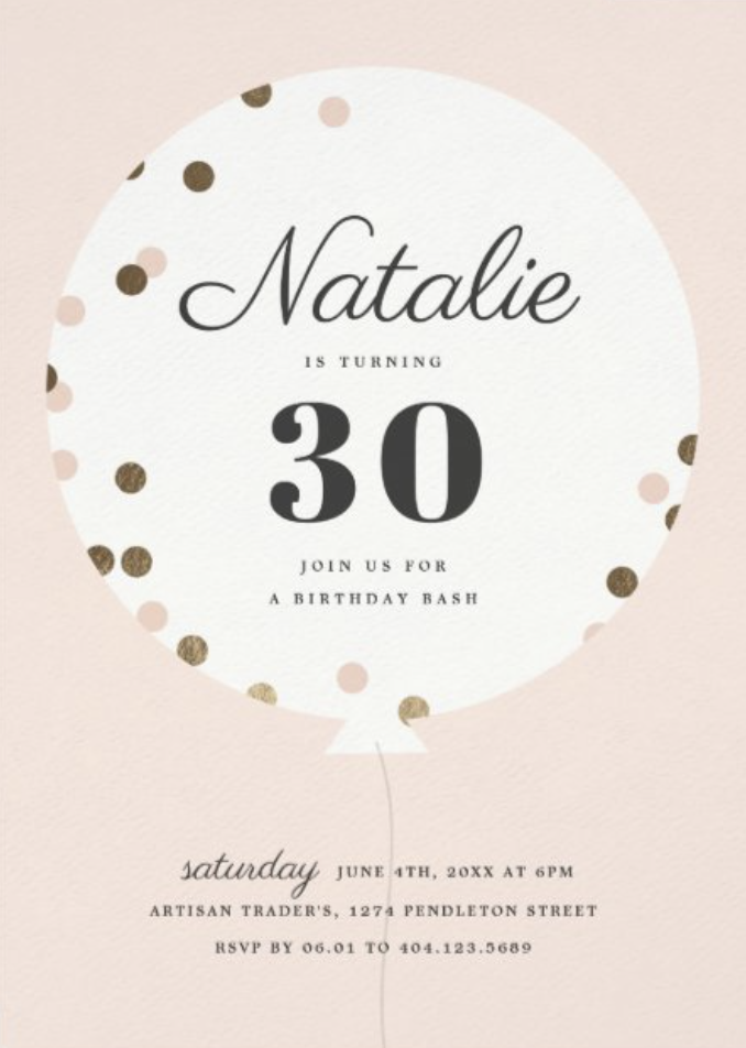 Pink and Gold Confetti Balloon Birthday Party Invitations by Stacey Meacham