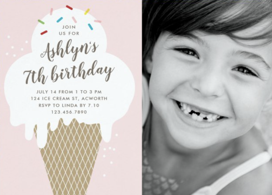 Ice Cream Cone Kids Photo Birthday Party Invitations by Stacey Meacham