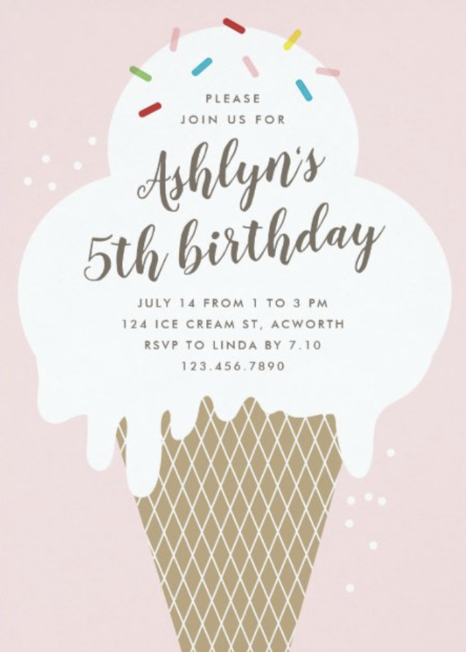 Ice Cream Cone Kids Birthday Party Invitations by Stacey Meacham