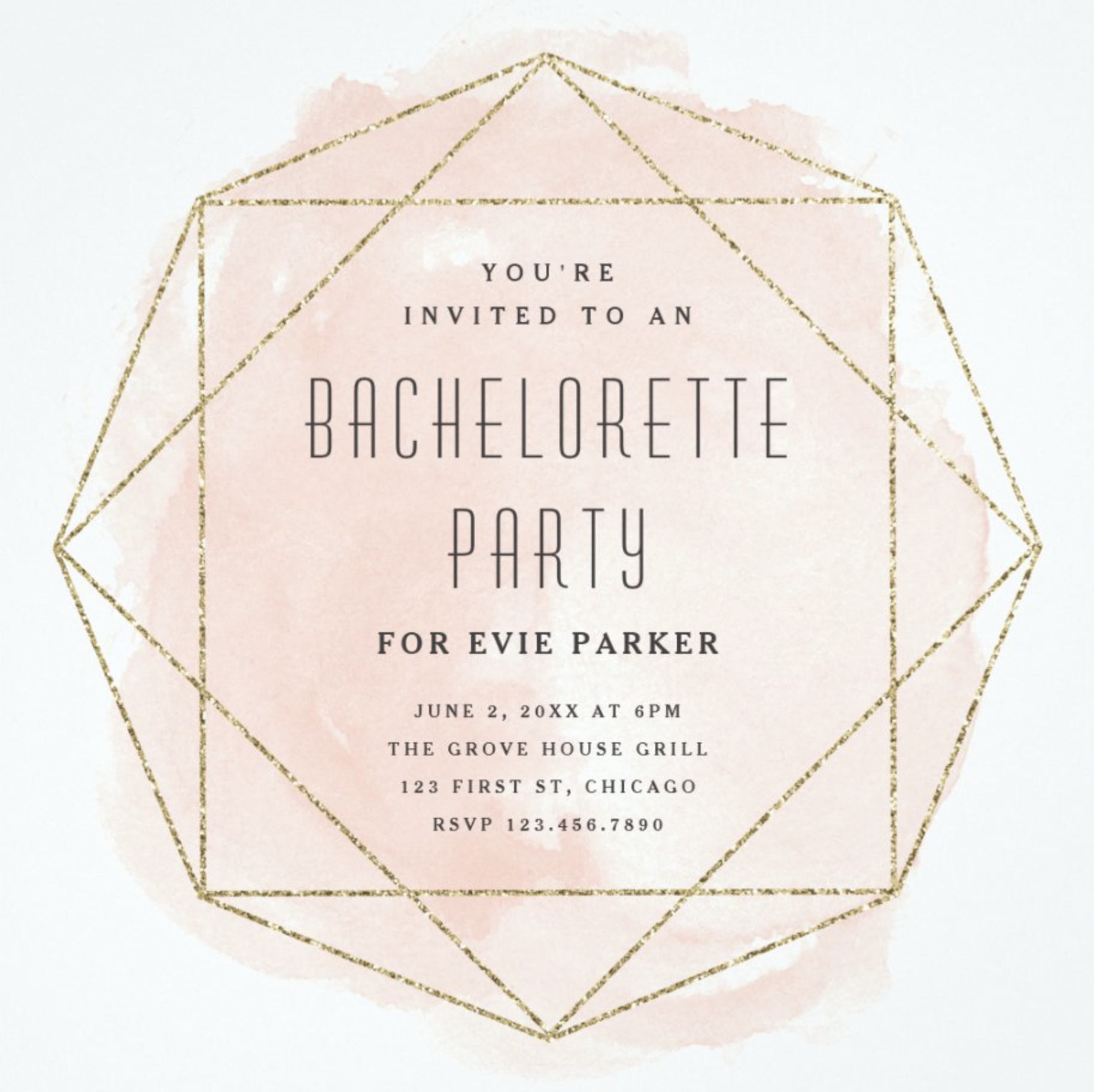 Watercolor Faux Foil Glitter Bachelorette Party Invitation by Stacey Meacham