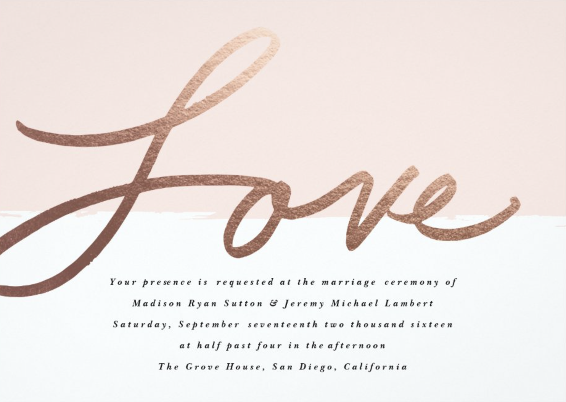 Scripted Love Faux Foil Wedding Invitation by Stacey Meacham