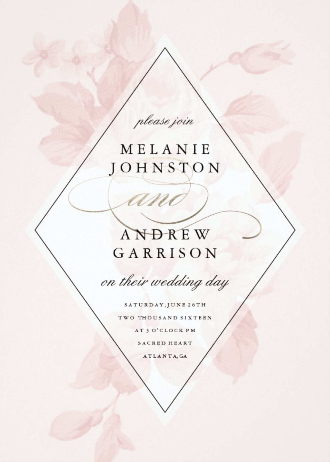 Vintage Floral Faux Foil Wedding Invitation by Stacey Meacham