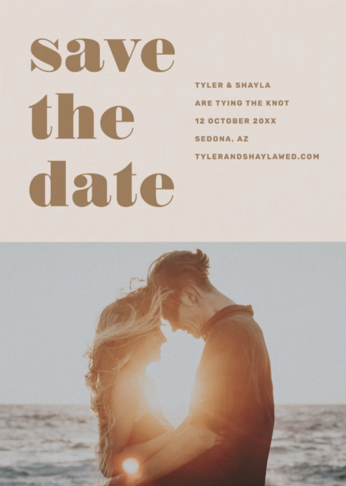 Blush Pink Bold Type Photo Save The Date Card by Stacey Meacham