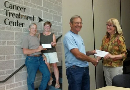 Check Presentation to Al Huntley. With Ann Richardson, Executive Director SOQS (left) and Myrna Dow, SOQS Board Member (right)