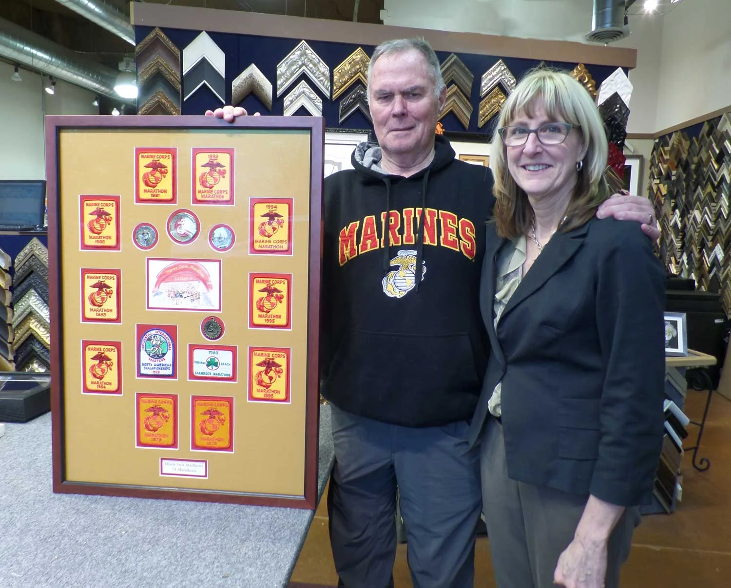 Myrna Dow of High Desert Frameworks with Jack 