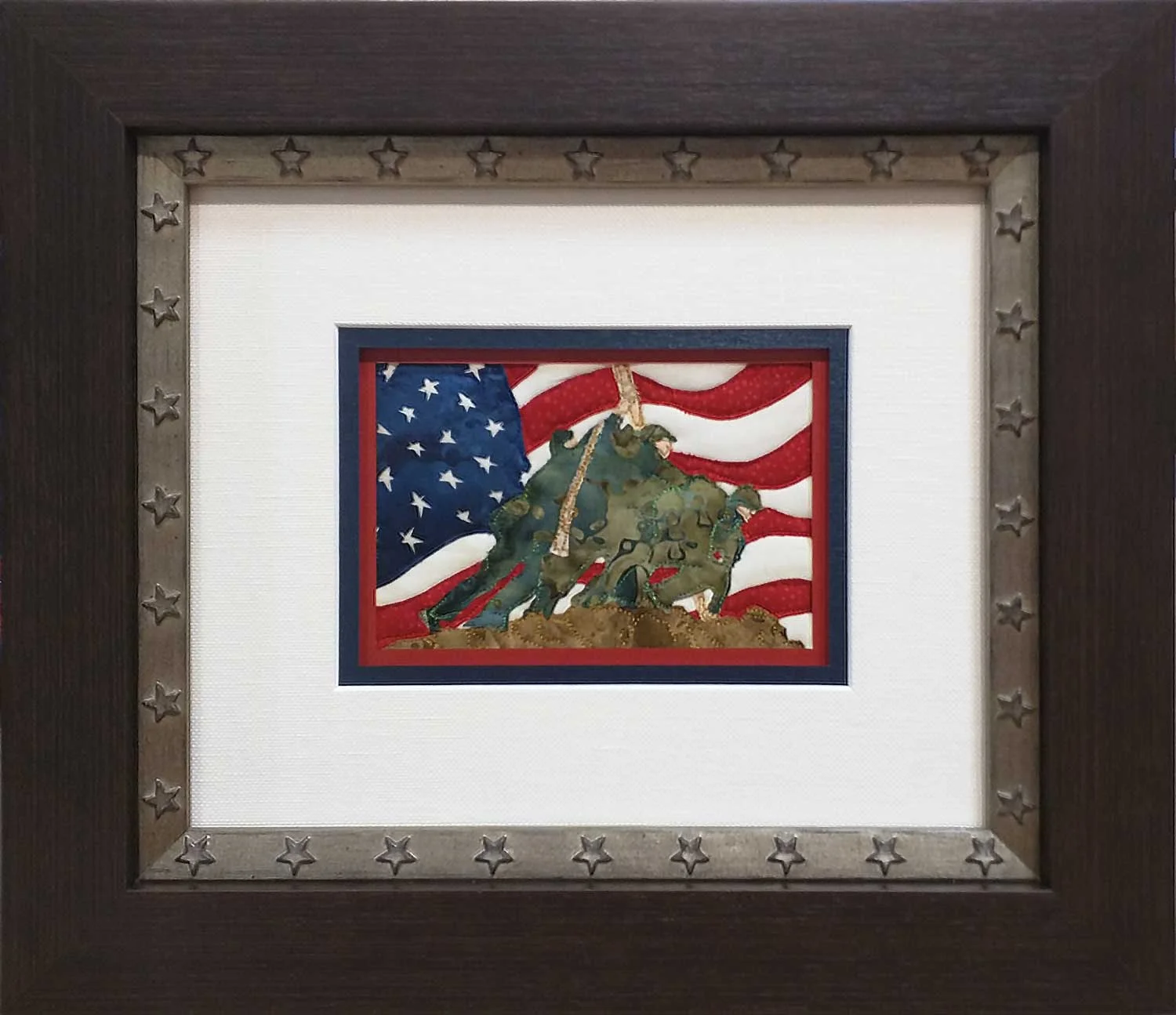 Rob Appell ( Man Sewing ) - 2017 Wish Upon A Card Fabric Post Card donation. Custom Framing by High Desert Frameworks . 