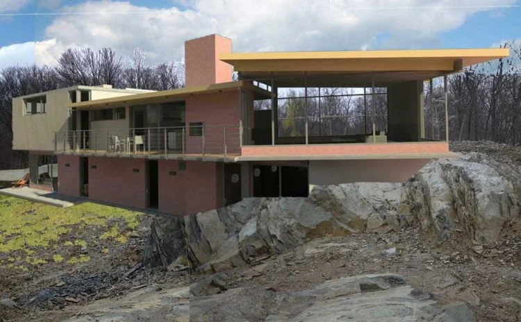 Highland Home New York Highland Home is a single family home positioned on 12 acres of stone and wood covered cliffs overlooking the Hudson River. The Highland Home incorporated several environmental design features including passive solar and alternative energy systems to maintain year round comfort. The ground floor parking garage divided an indoor swimming pool grotto at the base of a large stone that anchors one side of the home. Entry to second floor is through the studio with fireplace.