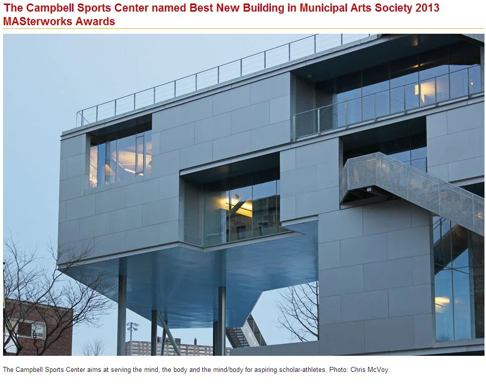 M.Arch Architects generates BIM model for the Campbell Sports Center, named Best New Building in Municipal Arts Society 2013 MASterworks Awards
