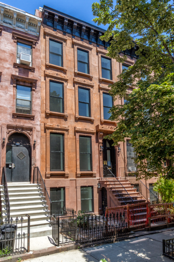 437 Greene Avenue 437 Greene Avenue is a complete renovation and restoration to the glorious graduer that is Crown Heights. Located sqaurely in the center of this Brooklyn neighborhood renaissance between Bedford and Nostrand Avenue in a neighborhood that is fast becoming Brooklyn location of choice for new growing families and sucessful entrepreneurs. Noticable on the faces of passing neighbors is pride of this block centered townhouse with a familiar but refreshing clean restored front stoop, building facade, and garden. Changing use from a multi-family to a single family the interior and rear garden are charming spaces of quiet reserve. Above the garden floor that opens to a rear yard are free flowing organization of spaces between dining, and kitchen with natural light emanating from the front and rear. Fully equipped island and wall cabinetry that opens to a rear stoop that spills into a lively back yard for morning coffees and afternoon barbeques. Comfortable proportioned bedroom and bathroom spaces above the first floor lead to a rooftop patio that currently under construction as an additional service to this successful restoration and renovated townhouse. 