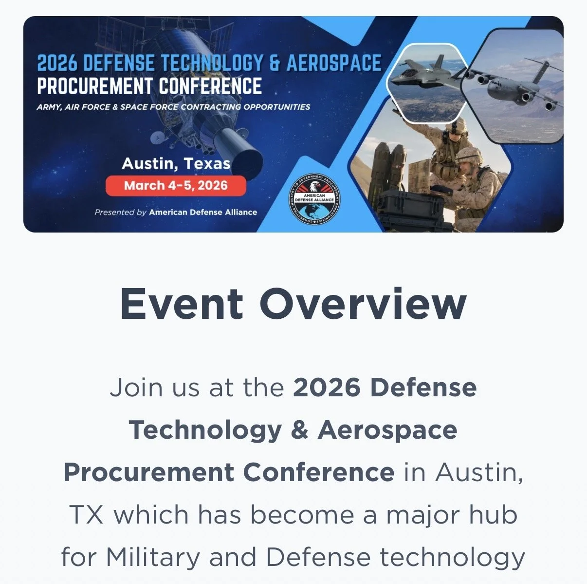 2026 Defense Technology &amp; Aerospace Procurement Conference in Austin, TX