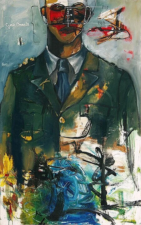 Cynic Oracle. 2002, 32 x 48 ins, acrylics and oil on canvas