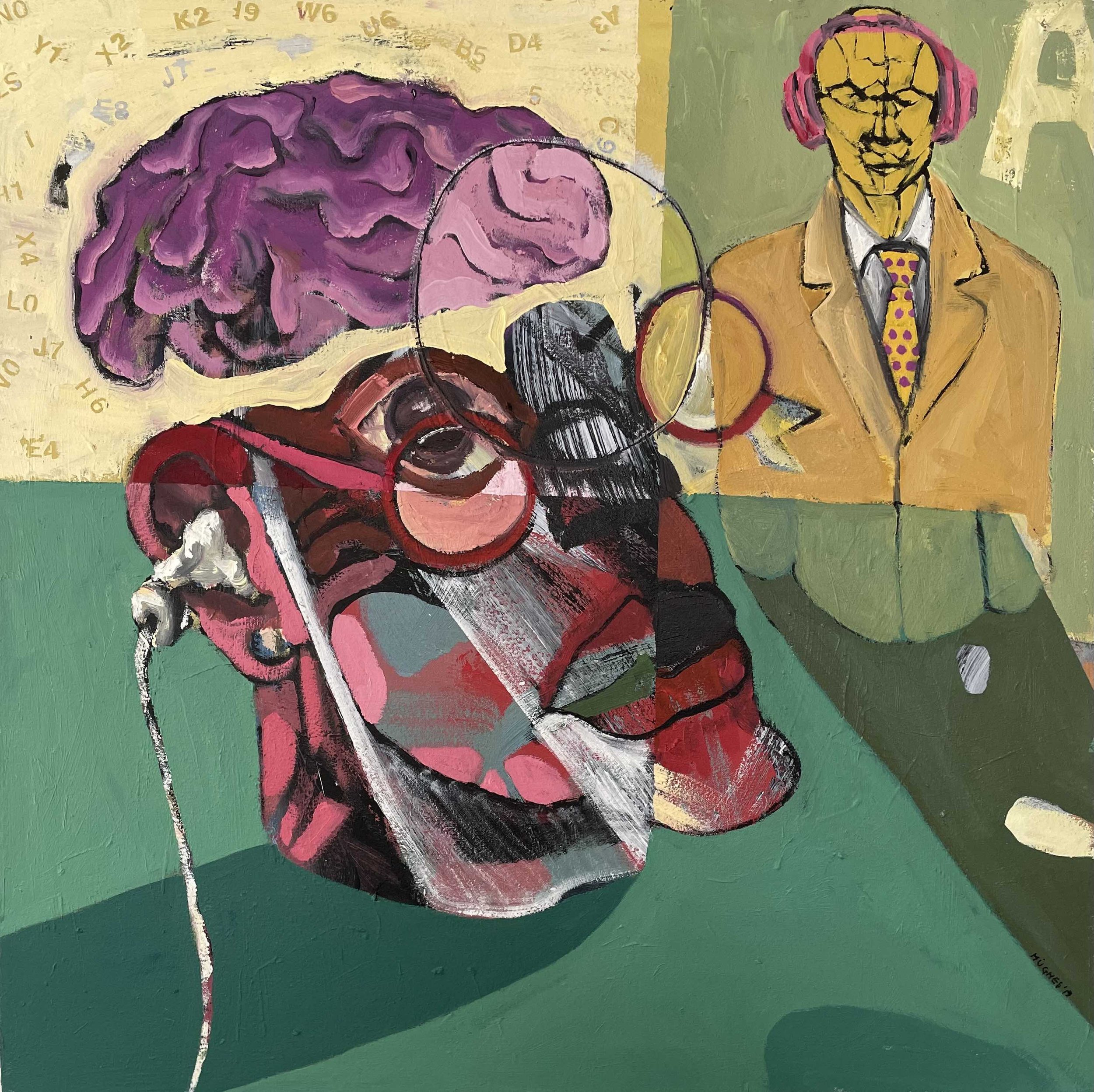 Brain Drain, 2019, 32 X 32 inches, acrylic and oil on canvas