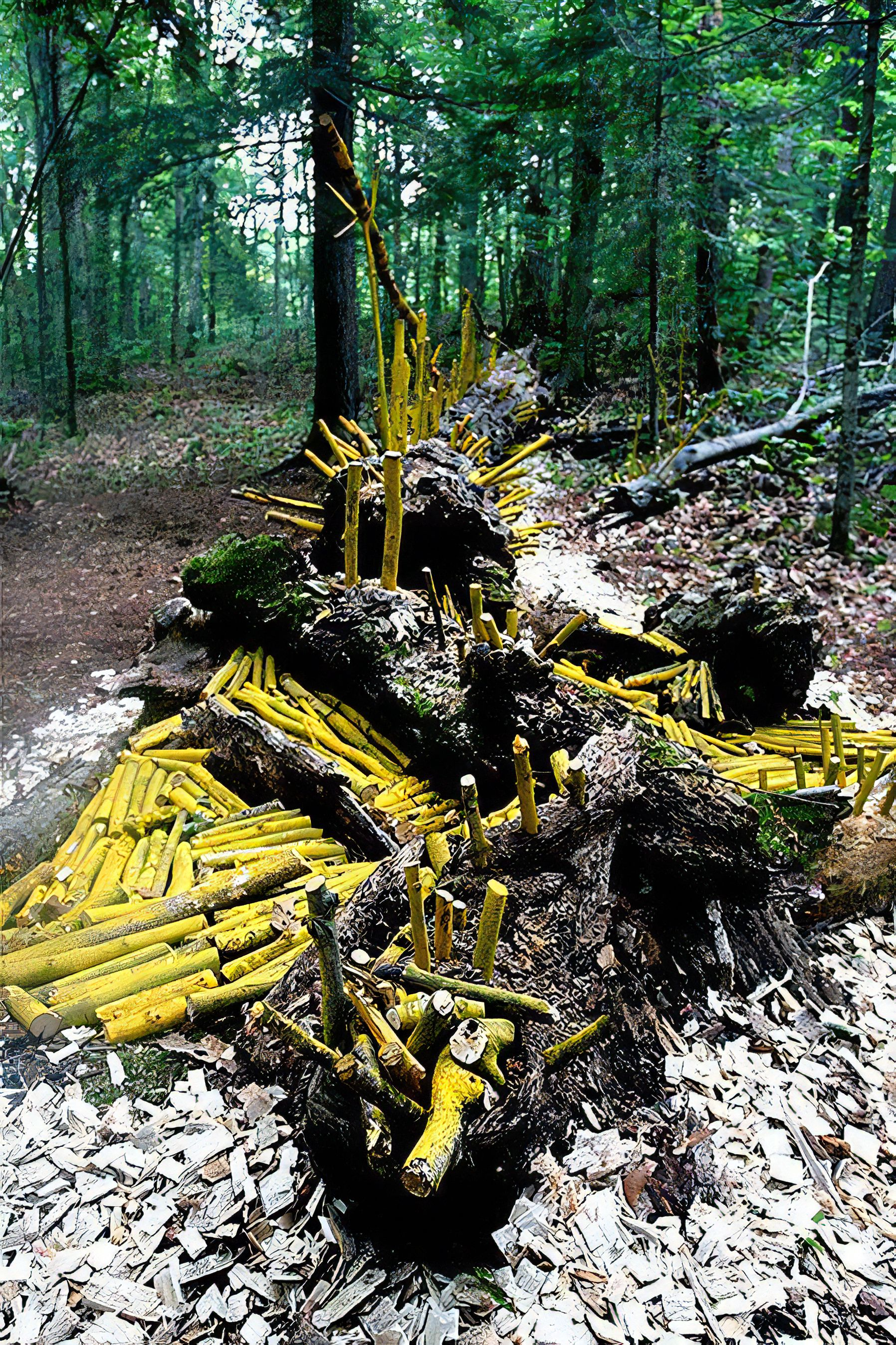 Haliburton Forest Project, Haliburton, Ontario, Canada. Installation conceived as homage to dead trees. Curator: Reinhard Reitzenstein.