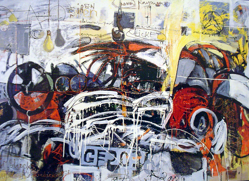 Tow-away, 1999, 44 x 64 inches, acrylics, oils on canvas***