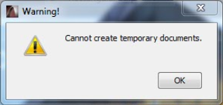 ARCHICAD 20 gjatë hapjes paraqet mesazhin: „Cannot create temporary documents.”