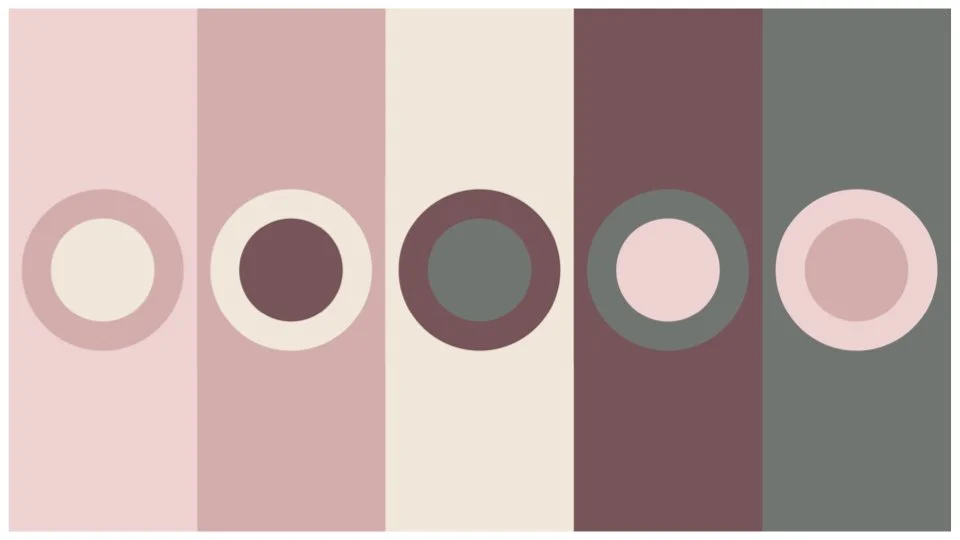 Abstract geometric design with vertical pastel-colored stripes and concentric circles.