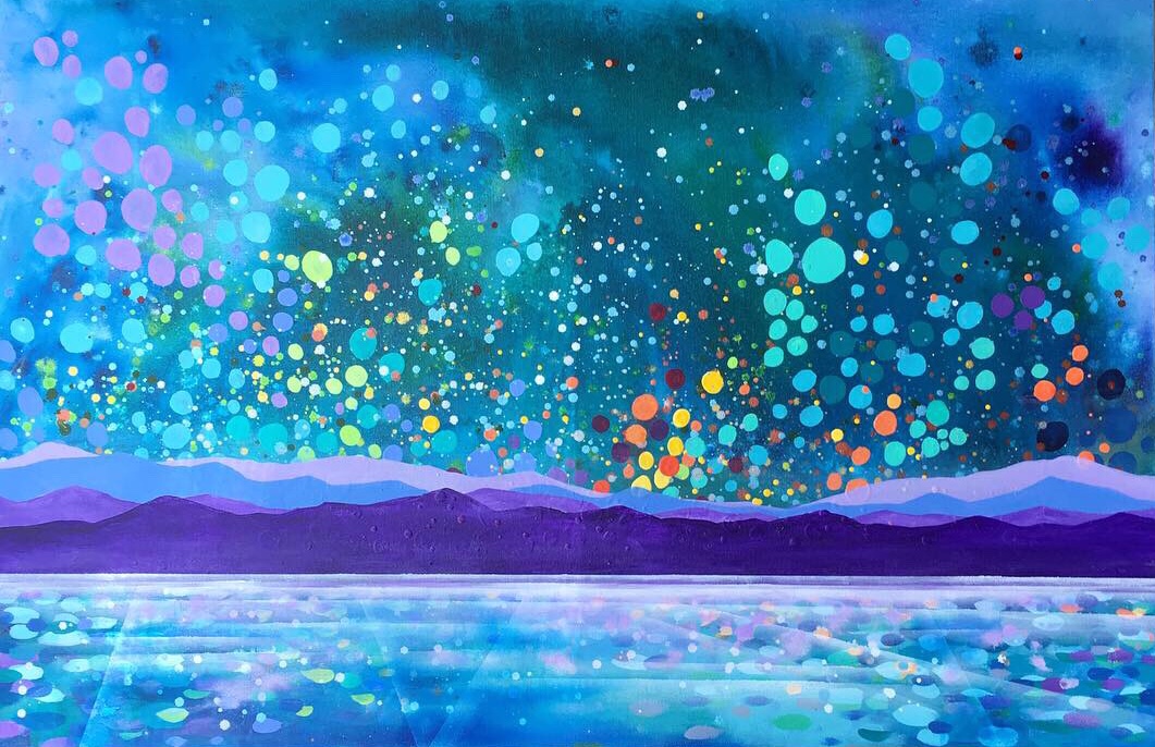 Lake Tahoe at Dusk 24”x36” I find the energy of Lake Tahoe always offers a surreal, mystic experience. Capturing movement and energy at dusk, this painting combines abstract work with a splash of realism. This is the first of many Tahoe-inspired paintings to come. Available through Benko Gallery . Completed in 2018. Measures 24"x36" with 1.5" painted edges. Varnished and ready to hang with wire backing.