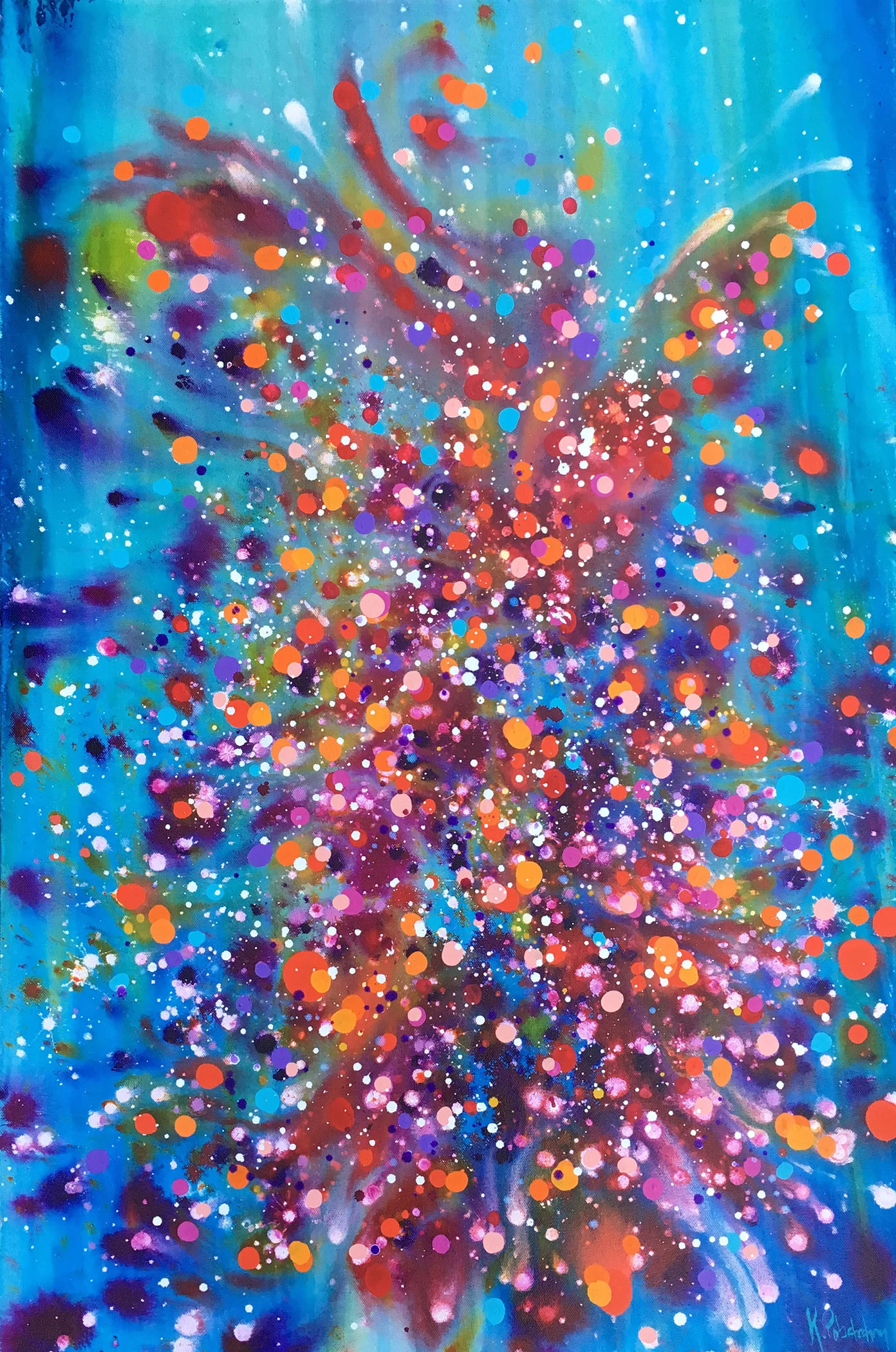 A Dance with Time and Space - 36” x 24” A Dance with Time and Space explores the way one moves through life; a dance with time, expressive and organic. An uplifting palette with fleeting color and movement. Available through Benko Gallery . Original painting measures 36"x24" with painted 2" stretcher bars is varnished, and ready to hang with wire backing.