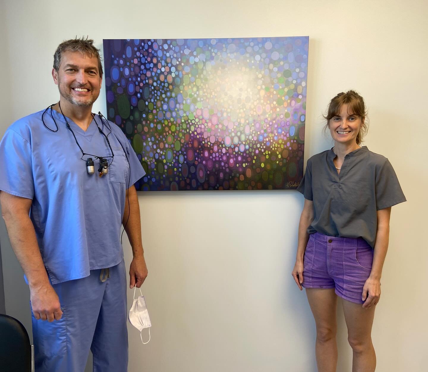Canvas prints are an amazing way to transform your space! Here I had the pleasure of delivering a 30&rdquo;x40&rdquo; print of &ldquo;Springtime Beeps &amp; Boops&rdquo; (Spring Sun Shower) to Inspire Dental in Portland (@inspiredental1355 ). Their f