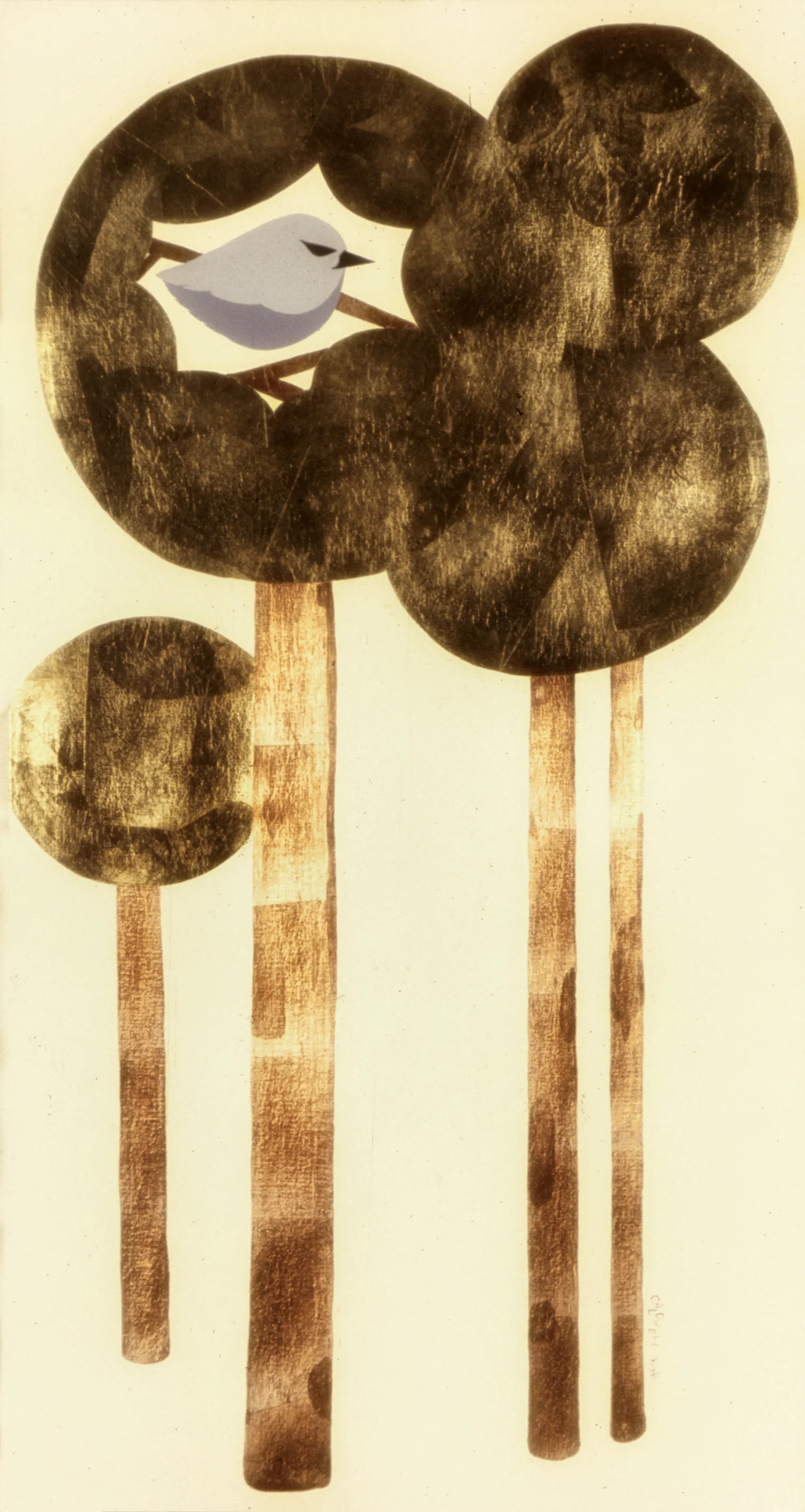 Songbird, 1977, Acrylic and Gold Foil on Canvas, 48 X 24 in.