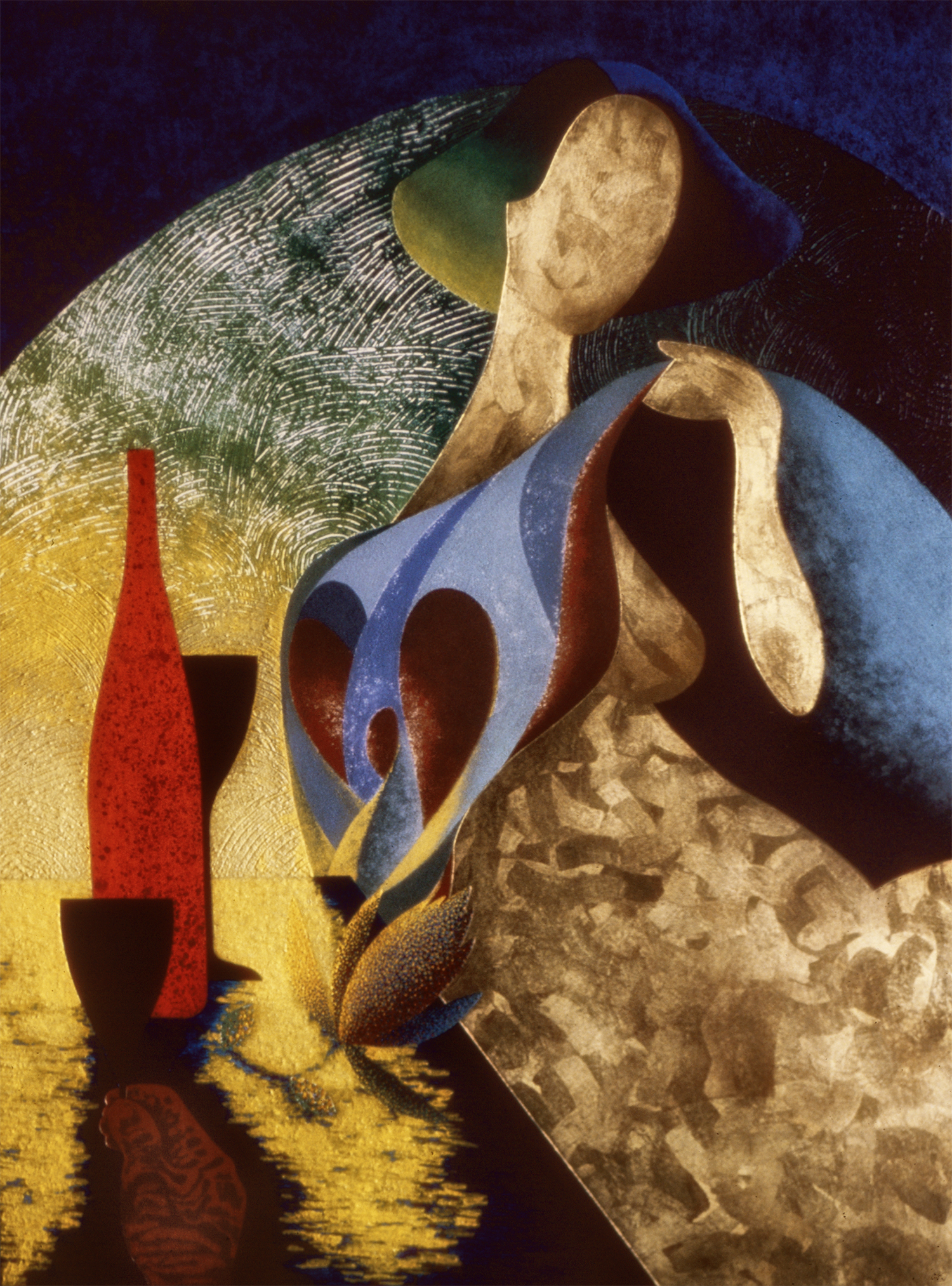 Aja, 1980, Acrylic and Gold Foil on Masonite, 48 X 36 in.