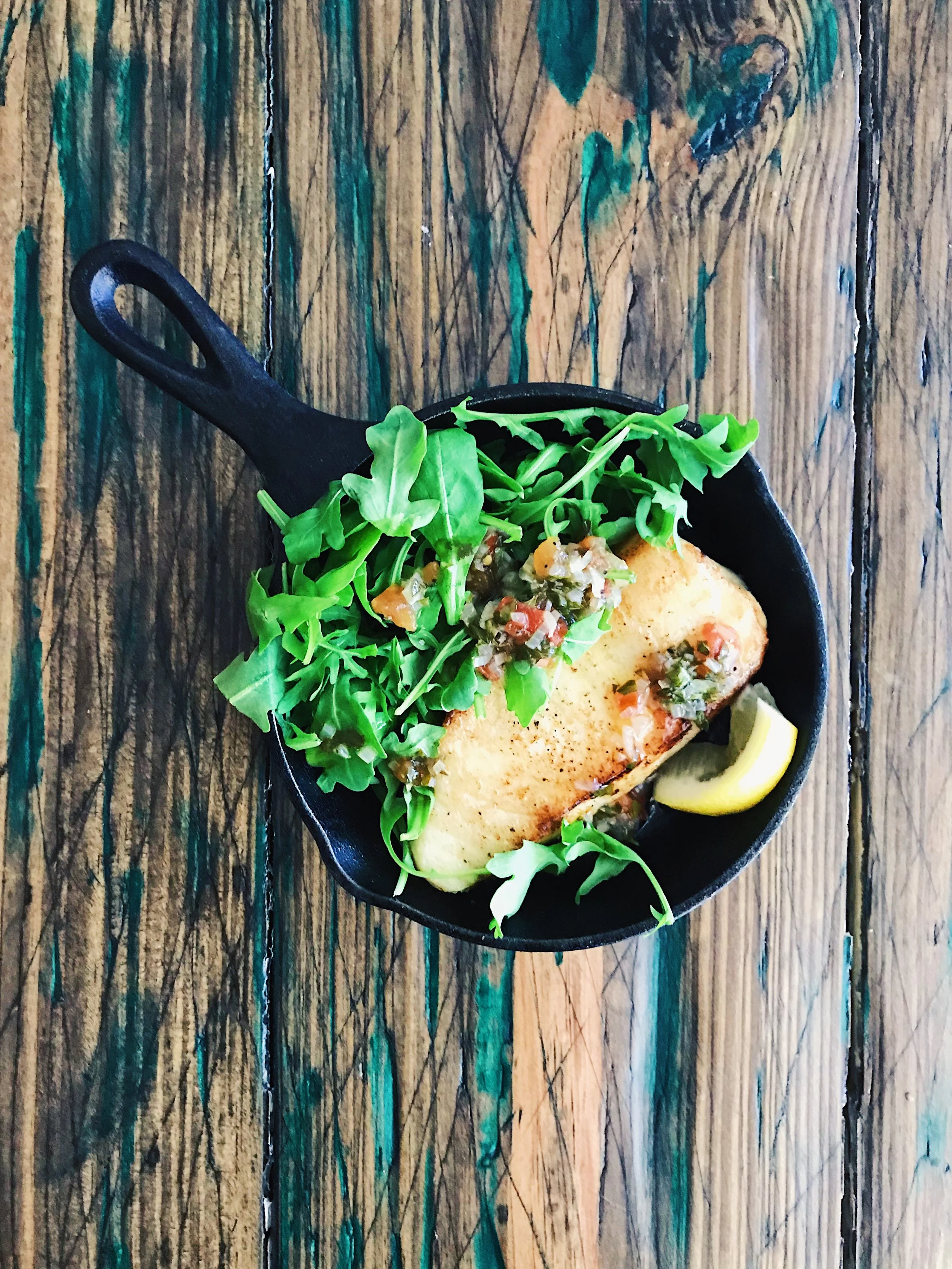 Pan Seared Sea Bass with Arugula & Warm Vinaigrette | RafaellaSargi.com