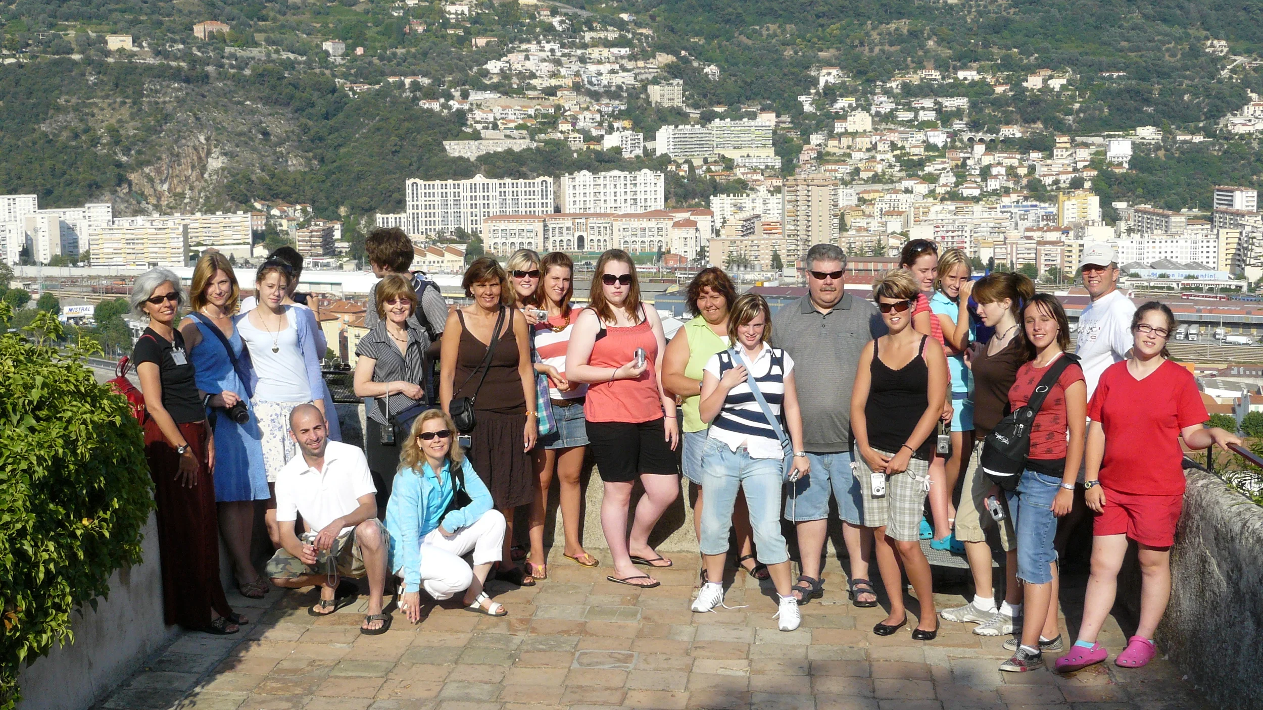 The whole crew with Nice in the background.