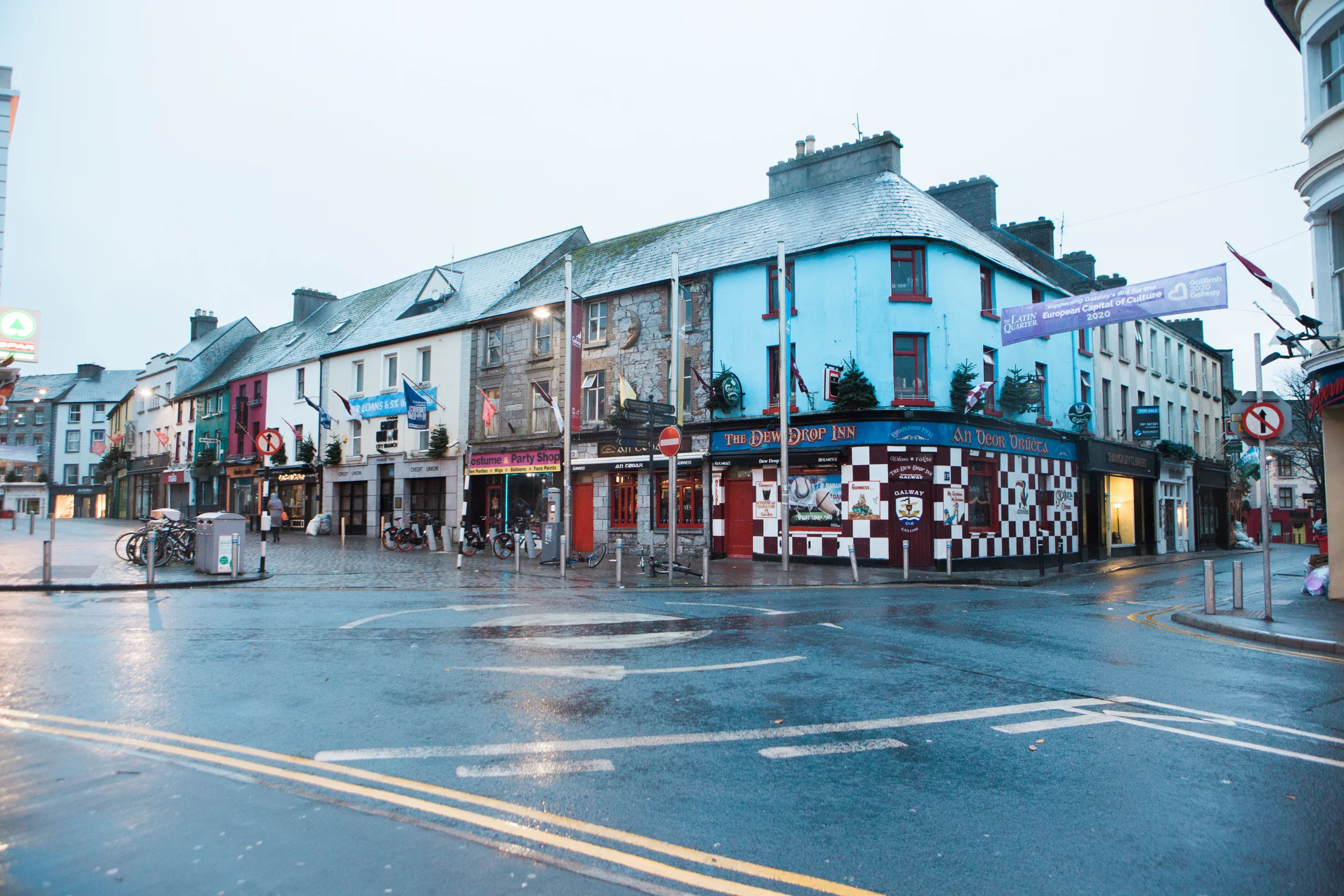 Dawn hits the rainy streets of Galway.