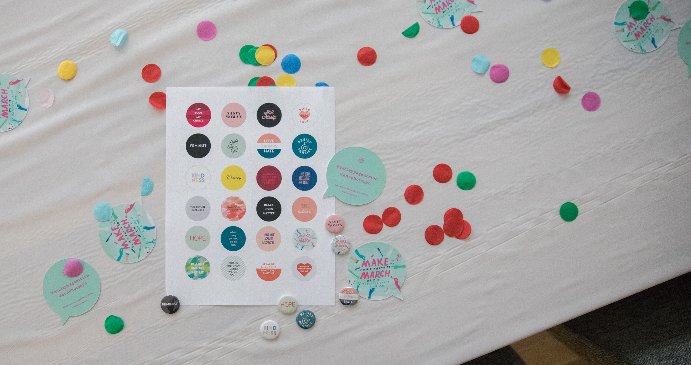 Ashley created some button designs to start us off, and then people could also use a circle template to make their own buttons!