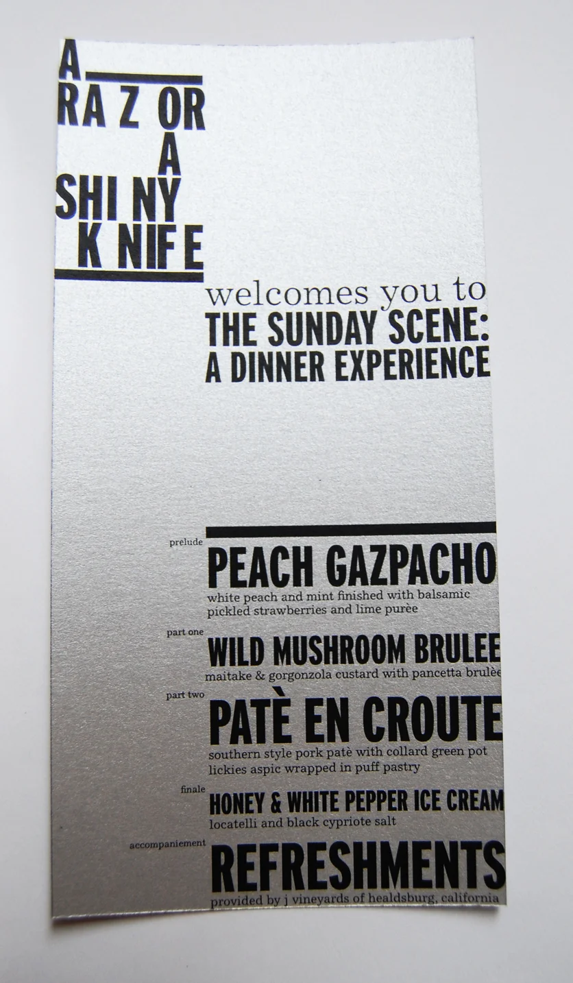 A Razor A Shiny Knife, menu