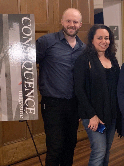 Poets Jennifer Jean and Mitch Manning at the launch of “Unpacking Iraq,” a special issue of Consequence magazine , May 2019