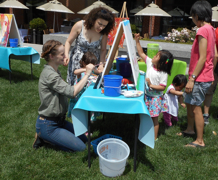 Visual artist Cherish Springer (left) with guests at Dabble! Doodle! Dance! July 6