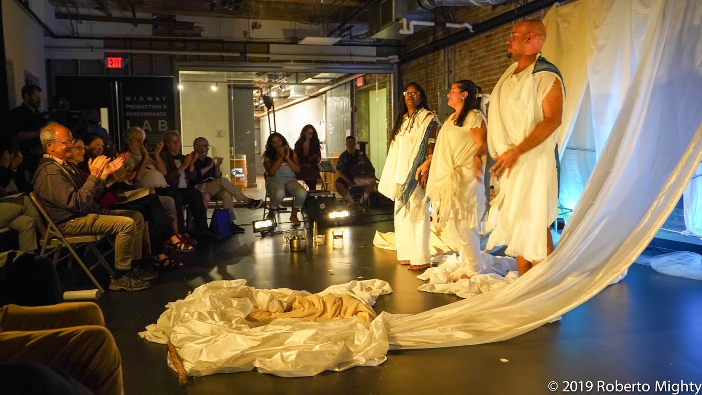 FPTC at Midway: Letta Neely (left), Amanda Farrington, and Manuel Aquiles Lopez Torres. photo by Roberto Mighty