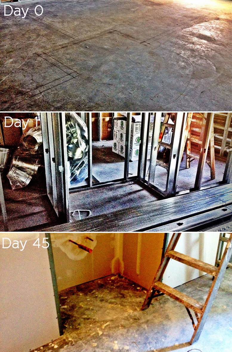 PHOTO: A compilation of three photos showing the handwashing station progress over time.