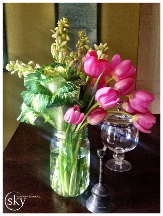 PHOTO: Gorgeous bouquet of flowers sitting on a table.