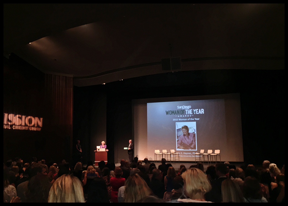 PHOTO: San Diego Woman of the Year winner, Karen Haynes, accepting her award.