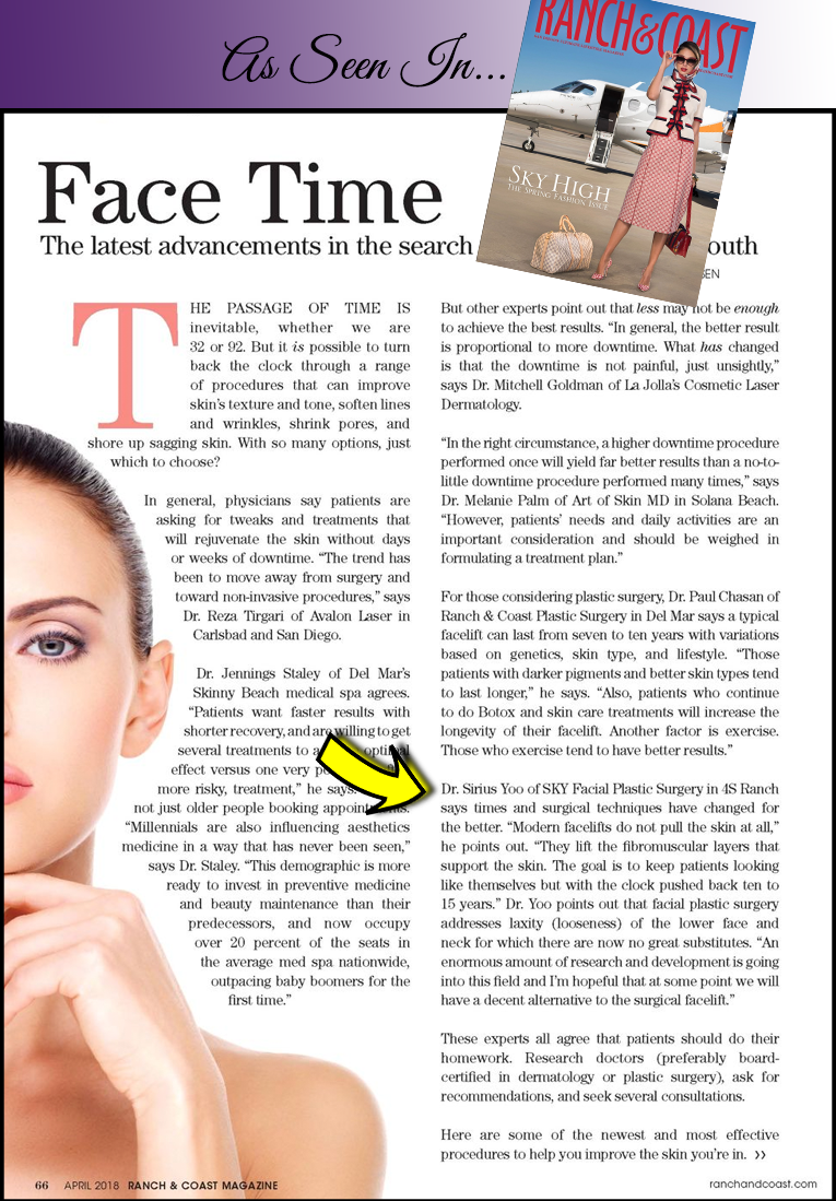 PHOTO: The "Face Time" article quoting Dr. Yoo in the April issue of Ranch & Coast Magazine.