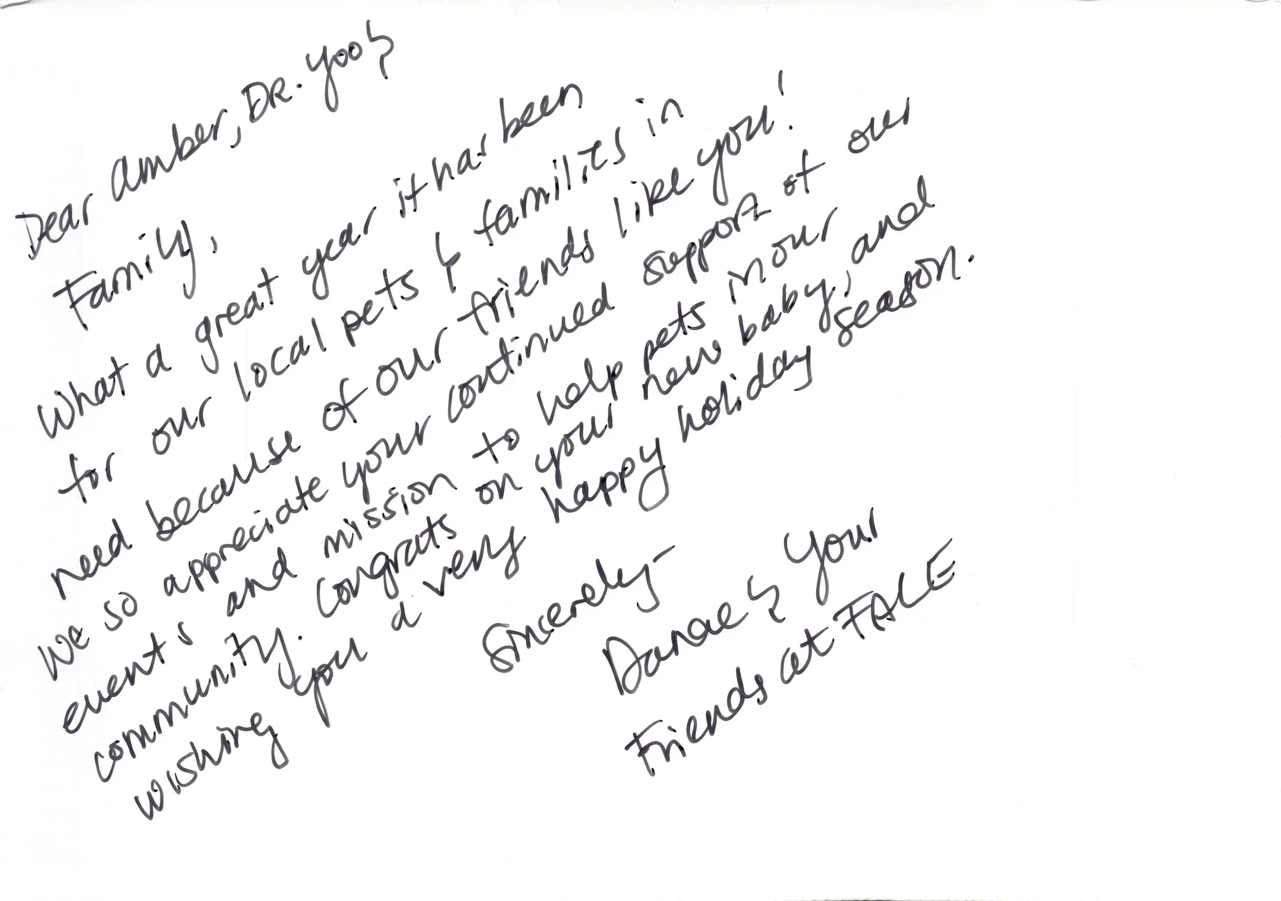 Thank you card from FACE Foundation for SKY’s support and donations.