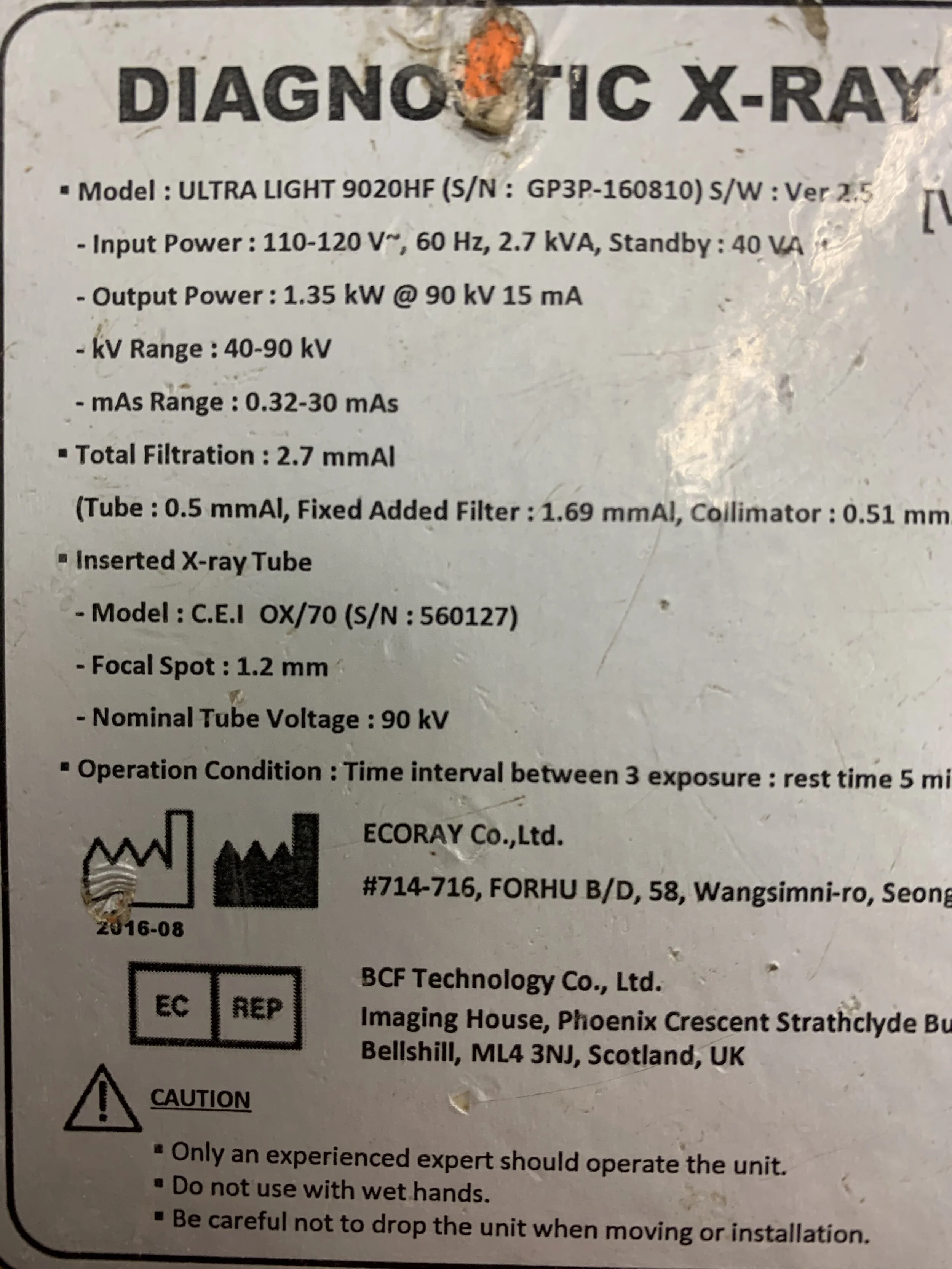Plate on BACK OF GENERATOR